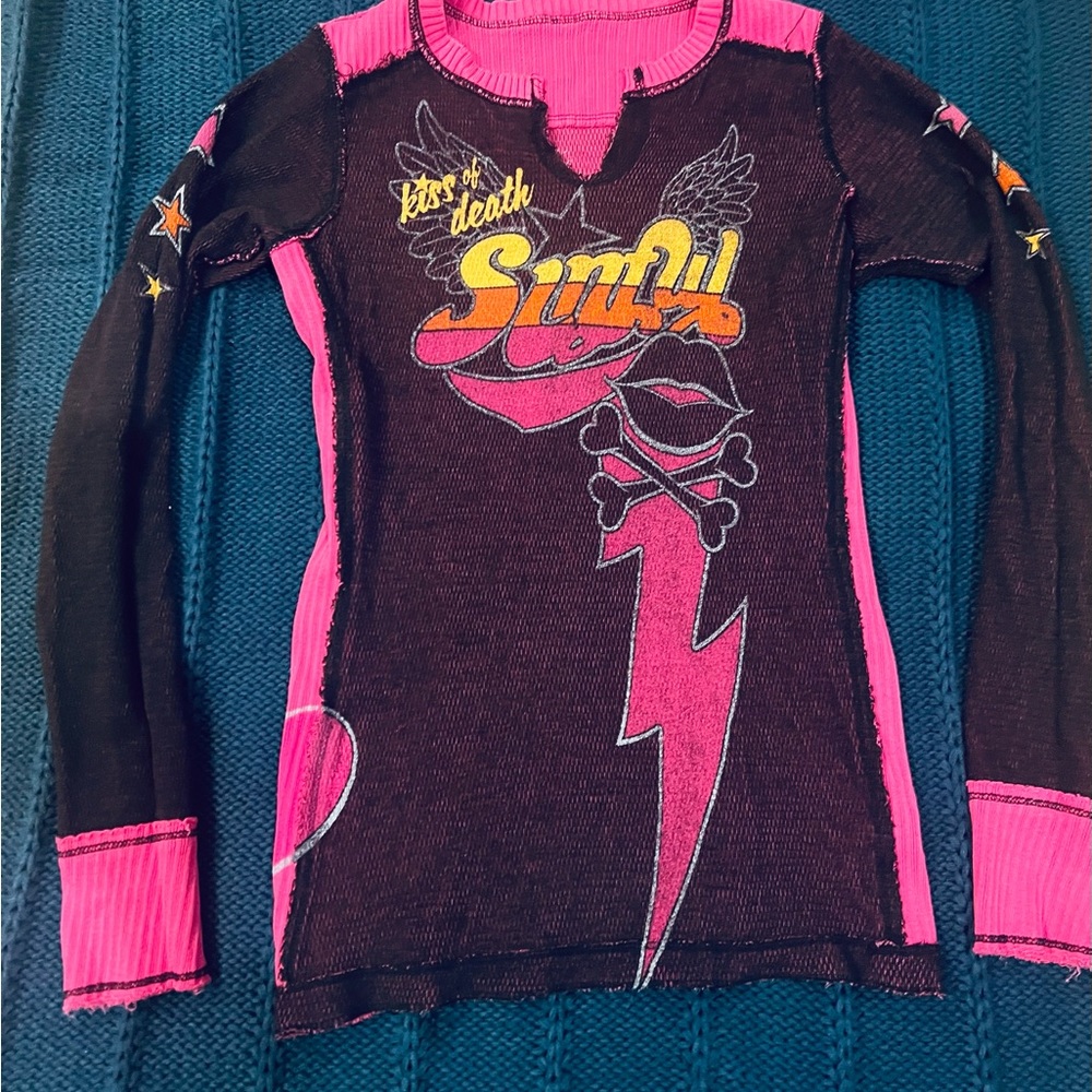 Womens Affliction reversible thermal shirt
